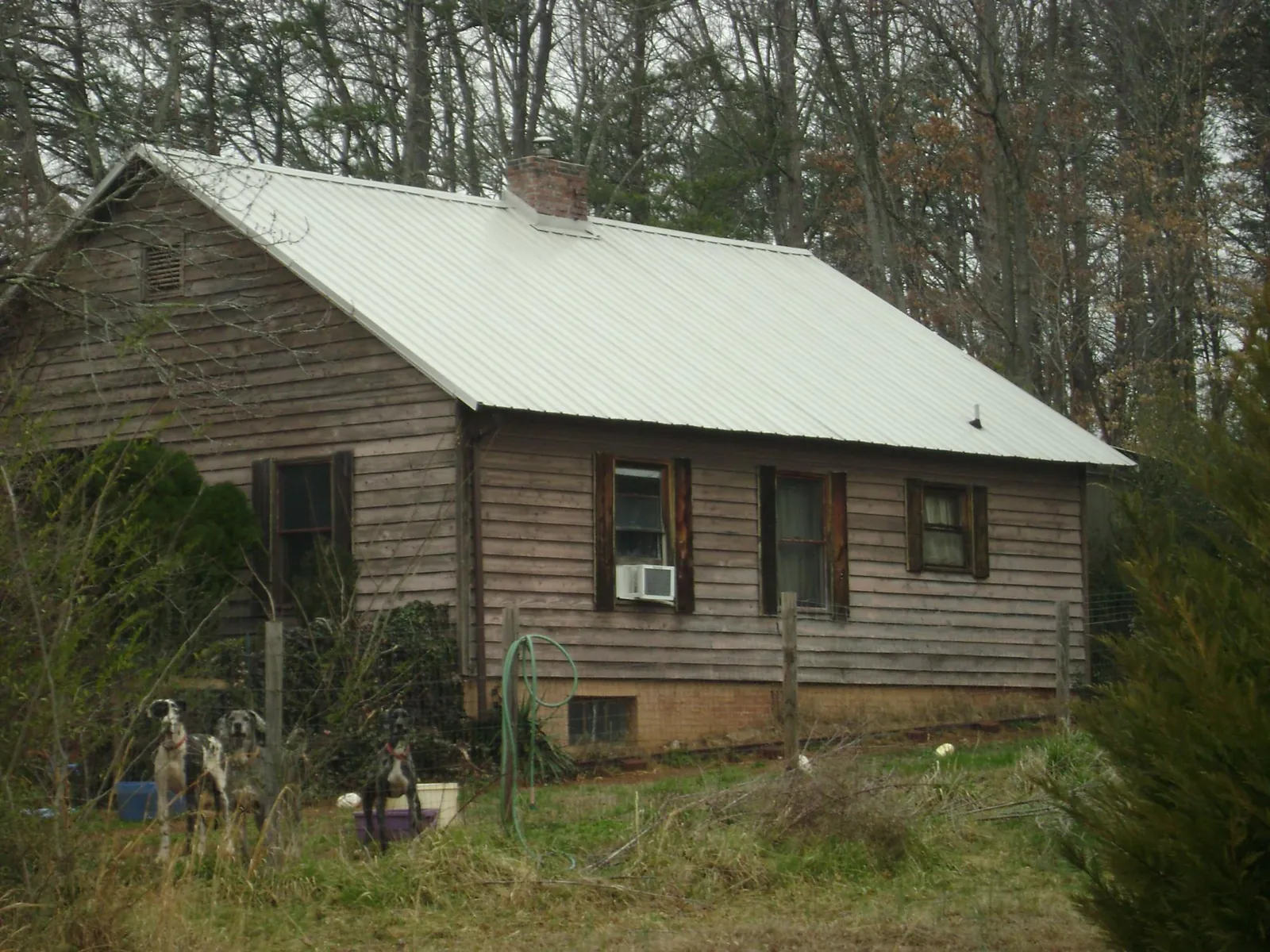 White metal roof on an old wood sided farmhouse, from a Metal Roof Installation job in Bush